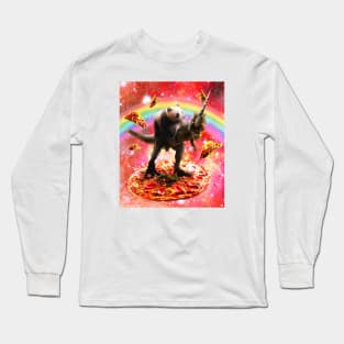 Panda Riding Unicorn Dinosaur on Pizza Long Sleeve T-Shirt